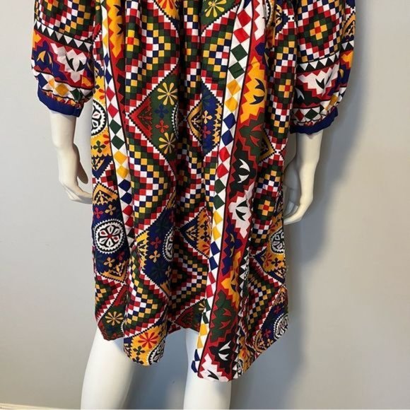 Hand Crafted Quilted Patchwork Printed Dress Bold Bright color One size - Picture 7 of 14